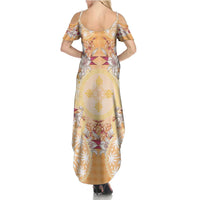 Hawaii Peach Palaka Family Matching Summer Maxi Dress and Hawaiian Shirt With Tapa Pattern Tropical Flowers - Polynesian Pride