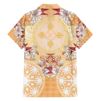 Hawaii Peach Palaka Family Matching Tank Maxi Dress and Hawaiian Shirt With Tapa Pattern Tropical Flowers - Polynesian Pride
