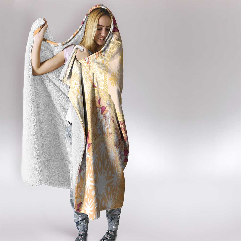 Hawaii Peach Palaka Hooded Blanket With Tapa Pattern Tropical Flowers - Polynesian Pride