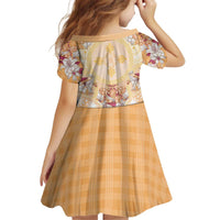 Hawaii Peach Palaka Kid Short Sleeve Dress With Tapa Pattern Tropical Flowers - Polynesian Pride