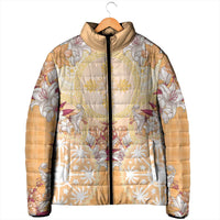 Hawaii Peach Palaka Padded Jacket With Tapa Pattern Tropical Flowers - Polynesian Pride