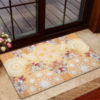 Hawaii Peach Palaka Rubber Doormat With Tapa Pattern Tropical Flowers - Polynesian Pride