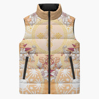 Hawaii Peach Palaka Sleeveless Puffer Jacket With Tapa Pattern Tropical Flowers - Polynesian Pride