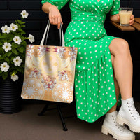 Hawaii Peach Palaka Tote Bag With Tapa Pattern Tropical Flowers - Polynesian Pride