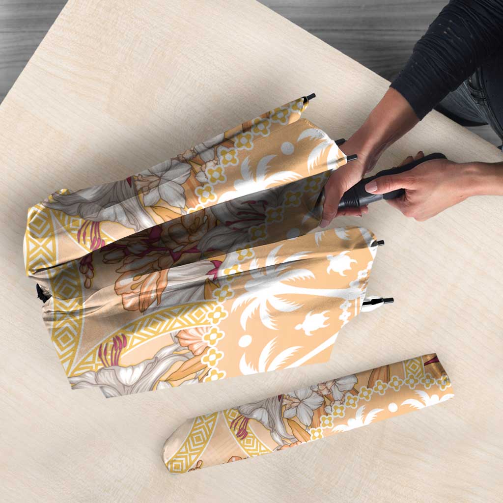 Hawaii Peach Palaka Umbrella With Tapa Pattern Tropical Flowers - Polynesian Pride