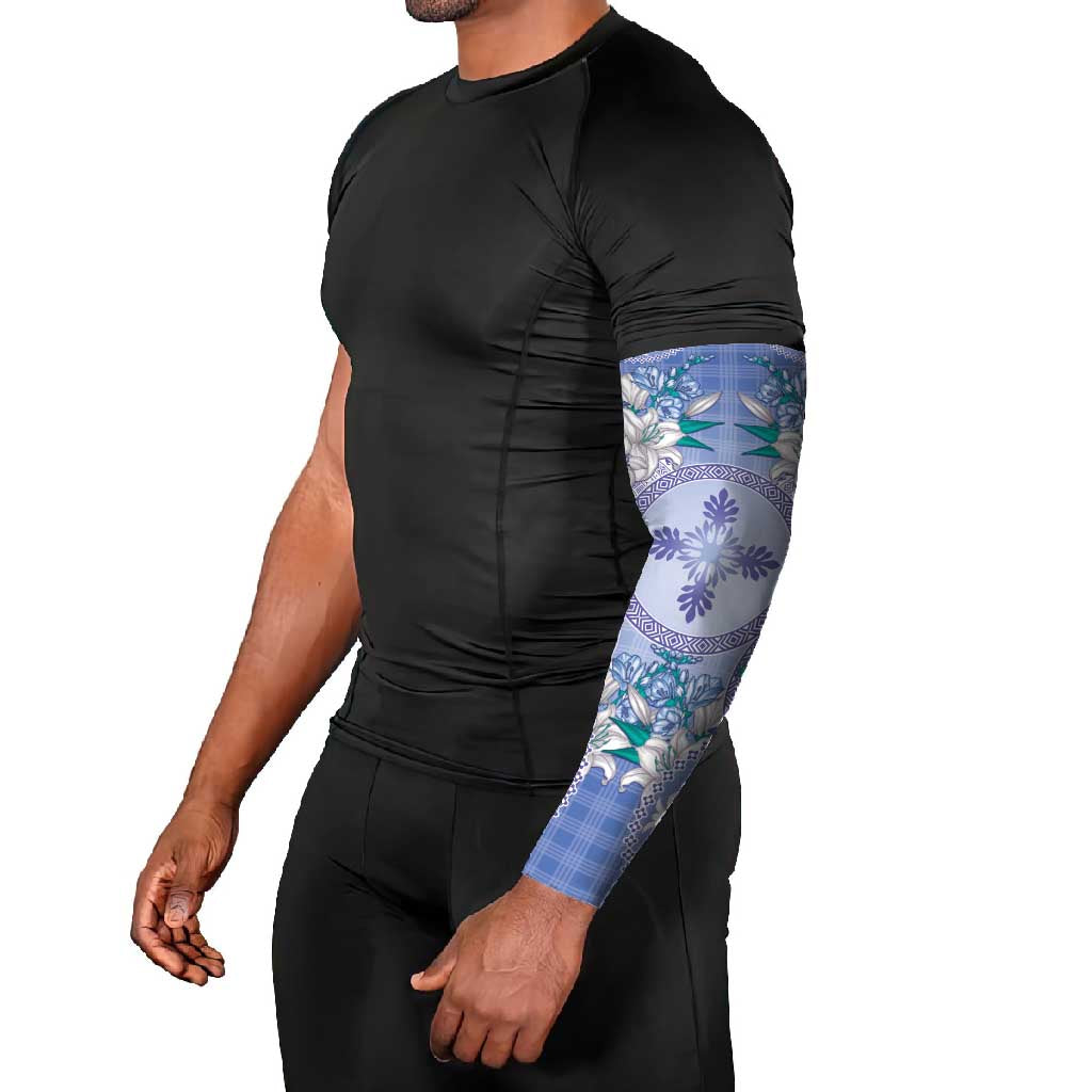 Hawaii Violet Palaka Arm Sleeves With Tapa Pattern Tropical Flowers - Polynesian Pride