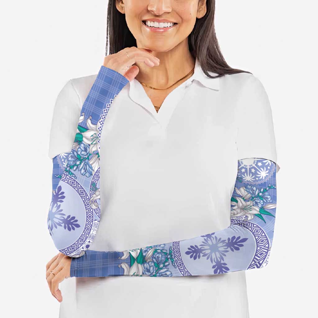 Hawaii Violet Palaka Arm Sleeves With Tapa Pattern Tropical Flowers - Polynesian Pride