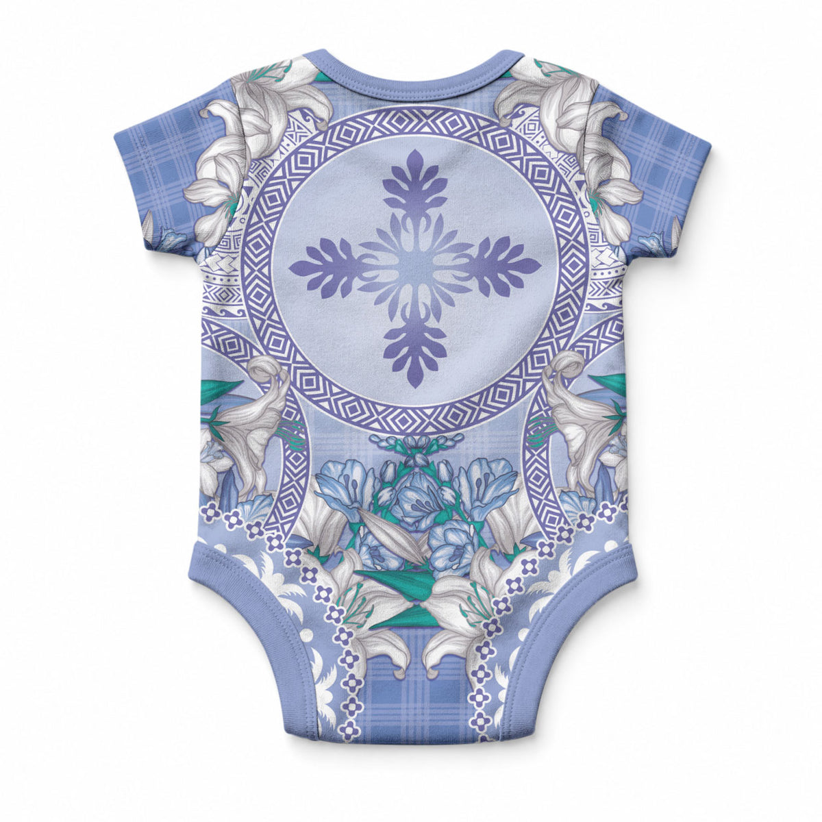 Hawaii Violet Palaka Baby Onesie With Tapa Pattern Tropical Flowers LT05 - Polynesian Pride
