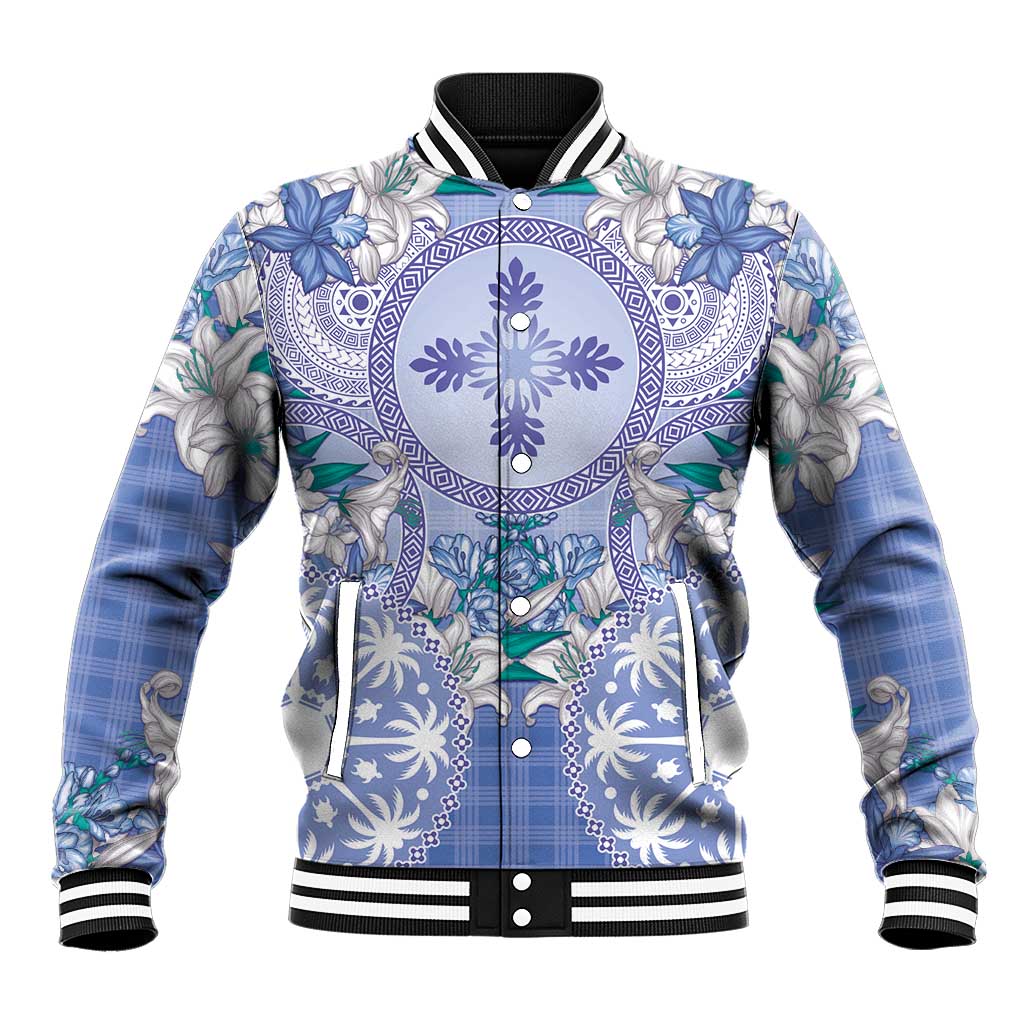 Hawaii Violet Palaka Baseball Jacket With Tapa Pattern Tropical Flowers - Polynesian Pride