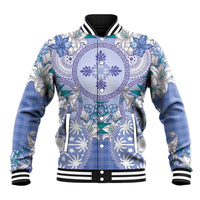 Hawaii Violet Palaka Baseball Jacket With Tapa Pattern Tropical Flowers - Polynesian Pride