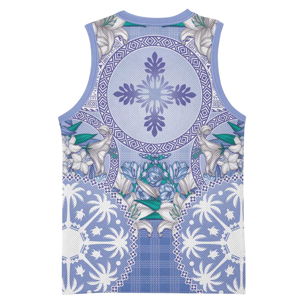 Hawaii Violet Palaka Basketball Jersey With Tapa Pattern Tropical Flowers - Polynesian Pride