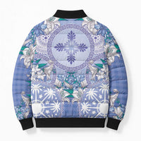 Hawaii Violet Palaka Bomber Puffer Jacket With Tapa Pattern Tropical Flowers - Polynesian Pride