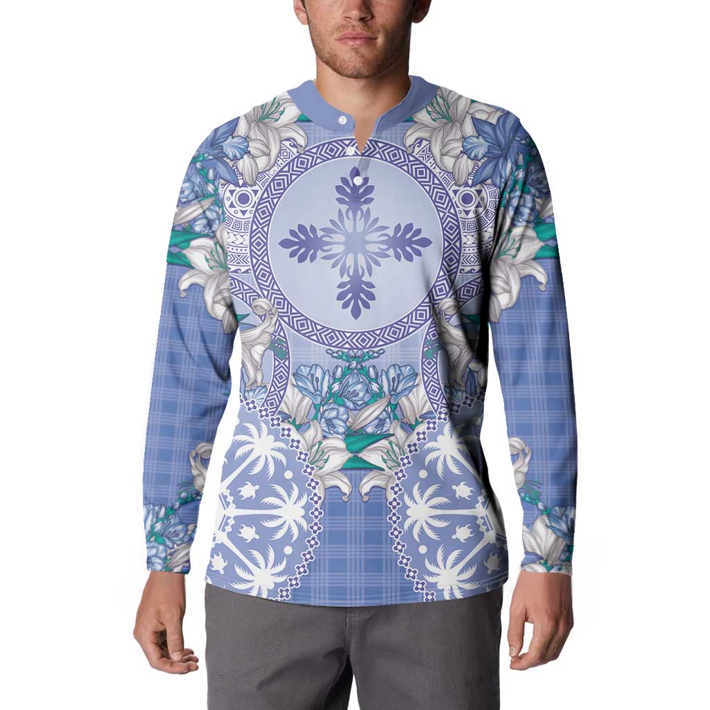 Hawaii Violet Palaka Button Sweatshirt With Tapa Pattern Tropical Flowers - Polynesian Pride