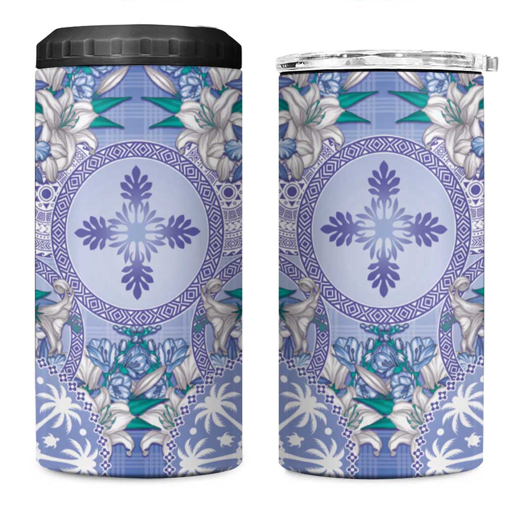 Hawaii Violet Palaka 4 in 1 Can Cooler Tumbler With Tapa Pattern Tropical Flowers LT05 One Size: 16 oz Violet - Polynesian Pride