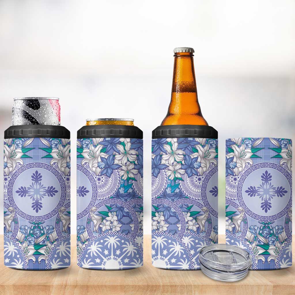 Hawaii Violet Palaka 4 in 1 Can Cooler Tumbler With Tapa Pattern Tropical Flowers LT05 - Polynesian Pride