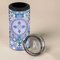 Hawaii Violet Palaka 4 in 1 Can Cooler Tumbler With Tapa Pattern Tropical Flowers LT05 - Polynesian Pride