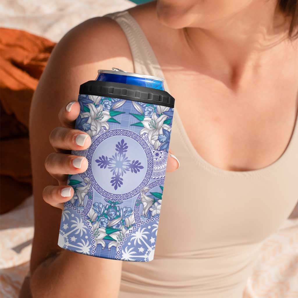Hawaii Violet Palaka 4 in 1 Can Cooler Tumbler With Tapa Pattern Tropical Flowers LT05 - Polynesian Pride