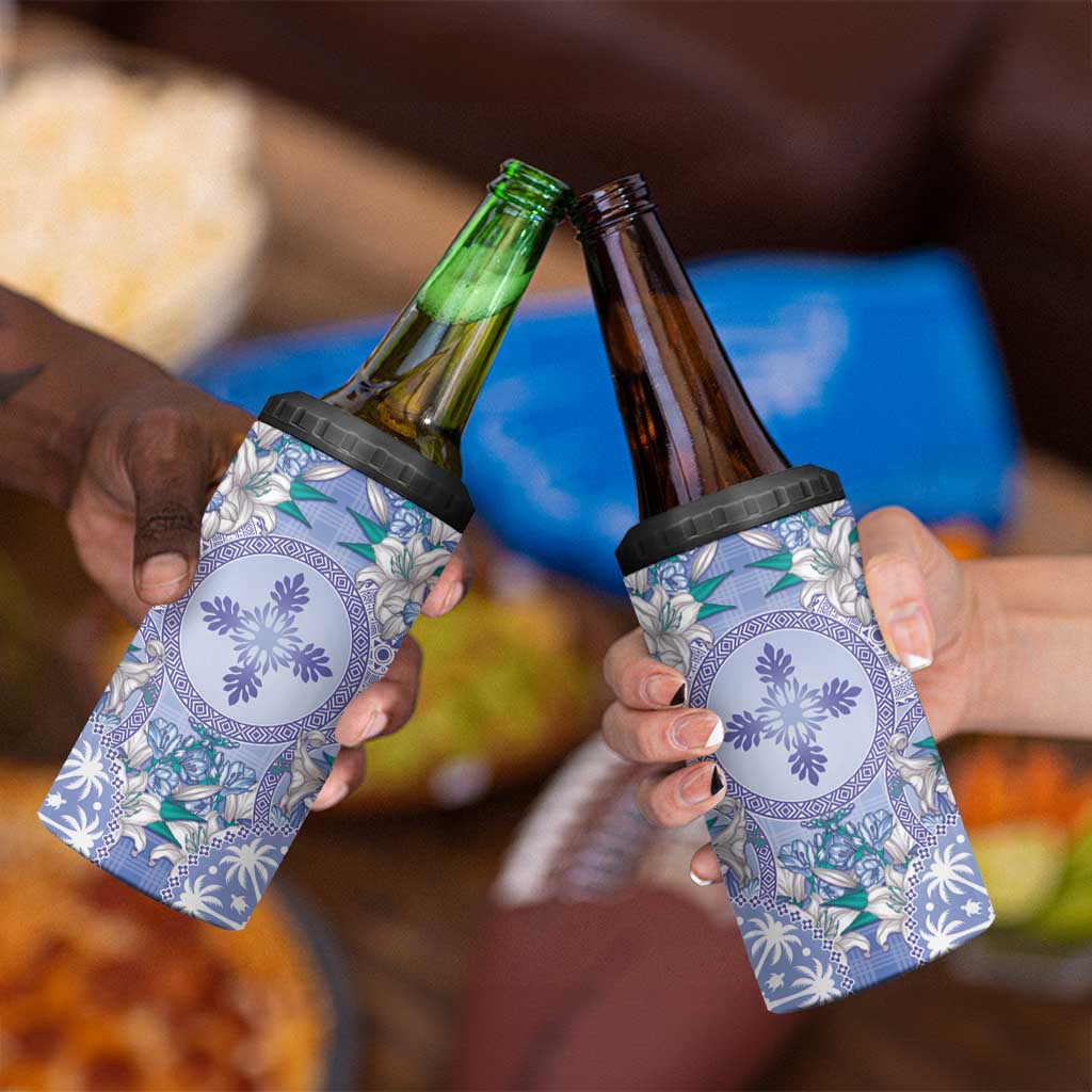 Hawaii Violet Palaka 4 in 1 Can Cooler Tumbler With Tapa Pattern Tropical Flowers LT05 - Polynesian Pride