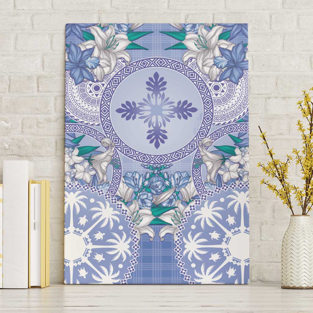 Hawaii Violet Palaka Canvas Wall Art With Tapa Pattern Tropical Flowers - Polynesian Pride