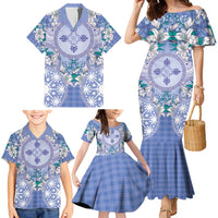 Hawaii Violet Palaka Family Matching Mermaid Dress and Hawaiian Shirt With Tapa Pattern Tropical Flowers LT05 - Polynesian Pride