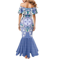 Hawaii Violet Palaka Family Matching Mermaid Dress and Hawaiian Shirt With Tapa Pattern Tropical Flowers LT05 - Polynesian Pride