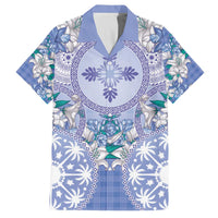 Hawaii Violet Palaka Family Matching Off The Shoulder Long Sleeve Dress and Hawaiian Shirt With Tapa Pattern Tropical Flowers LT05 Dad's Shirt - Short Sleeve Violet - Polynesian Pride