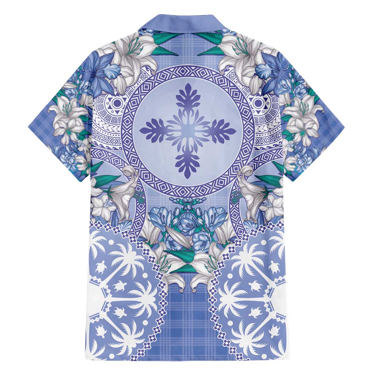 Hawaii Violet Palaka Family Matching Off The Shoulder Long Sleeve Dress and Hawaiian Shirt With Tapa Pattern Tropical Flowers LT05 - Polynesian Pride