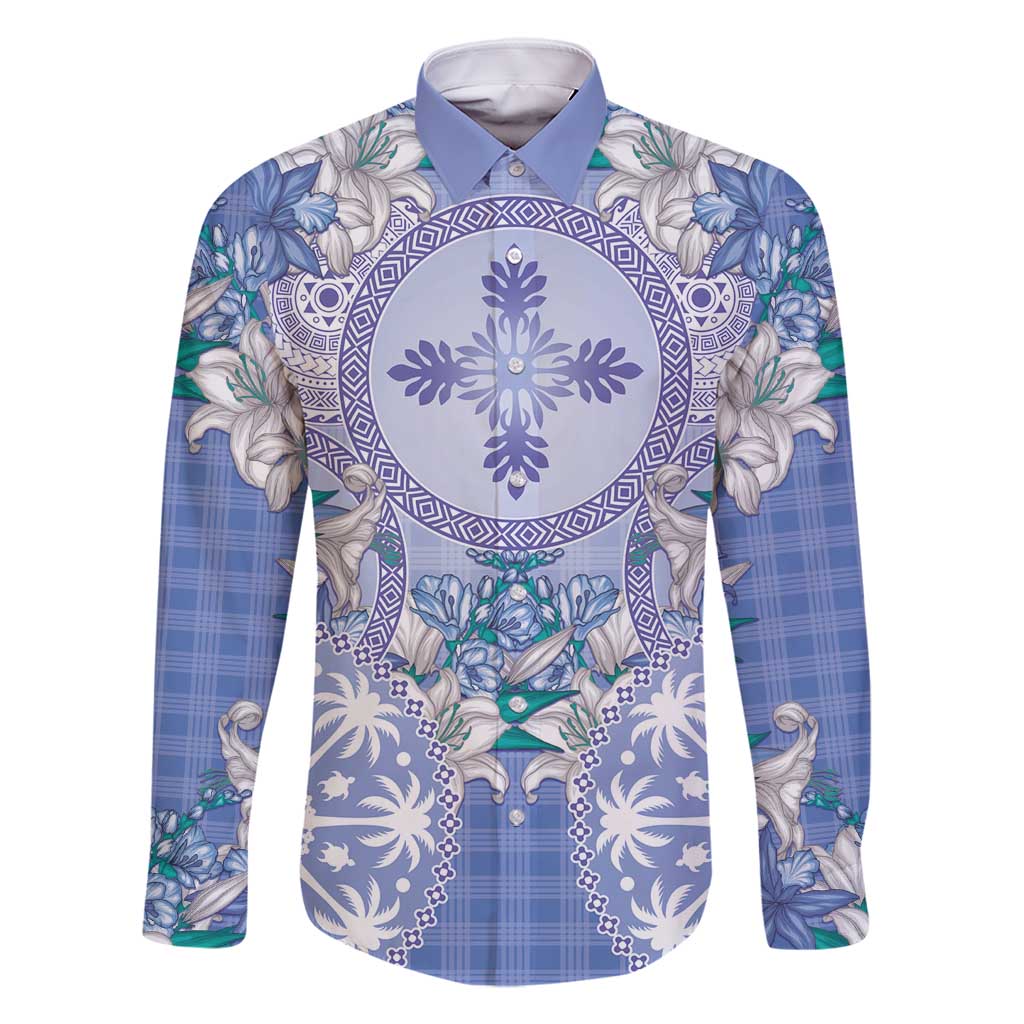 Hawaii Violet Palaka Family Matching Off Shoulder Maxi Dress and Hawaiian Shirt With Tapa Pattern Tropical Flowers - Polynesian Pride
