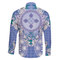 Hawaii Violet Palaka Family Matching Off Shoulder Short Dress and Hawaiian Shirt With Tapa Pattern Tropical Flowers - Polynesian Pride
