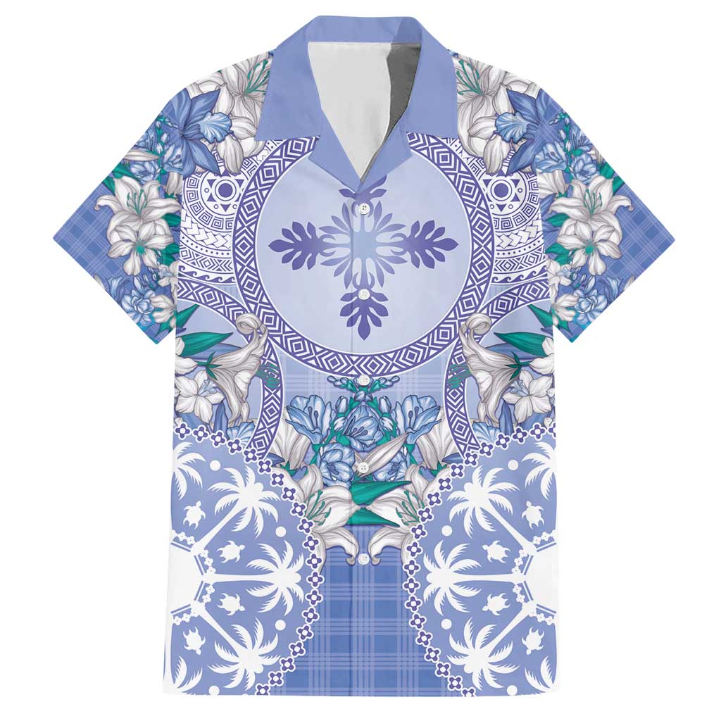 Hawaii Violet Palaka Family Matching Short Sleeve Bodycon Dress and Hawaiian Shirt With Tapa Pattern Tropical Flowers LT05 Dad's Shirt - Short Sleeve Violet - Polynesian Pride
