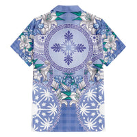 Hawaii Violet Palaka Family Matching Short Sleeve Bodycon Dress and Hawaiian Shirt With Tapa Pattern Tropical Flowers LT05 - Polynesian Pride