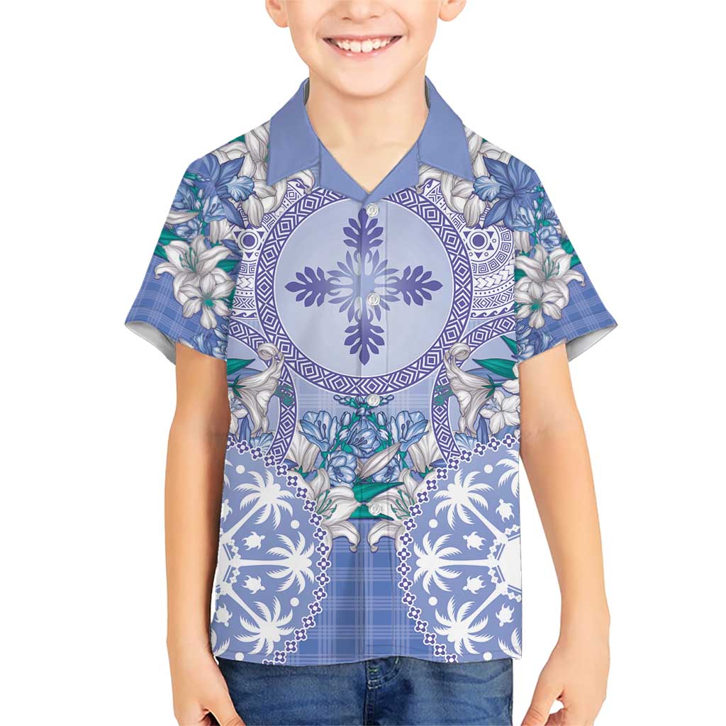 Hawaii Violet Palaka Family Matching Short Sleeve Bodycon Dress and Hawaiian Shirt With Tapa Pattern Tropical Flowers LT05 Son's Shirt Violet - Polynesian Pride