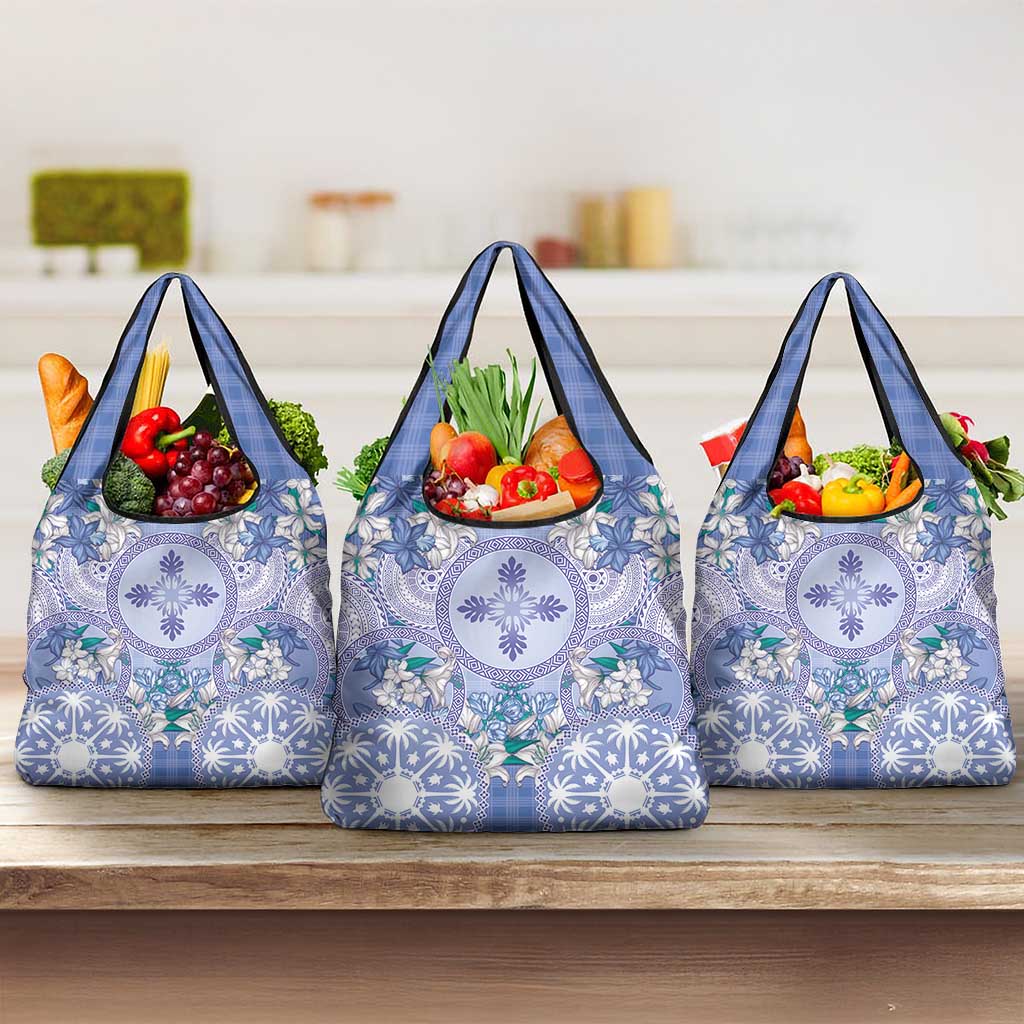 Hawaii Violet Palaka Grocery Bag With Tapa Pattern Tropical Flowers - Polynesian Pride