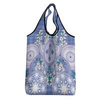Hawaii Violet Palaka Grocery Bag With Tapa Pattern Tropical Flowers - Polynesian Pride
