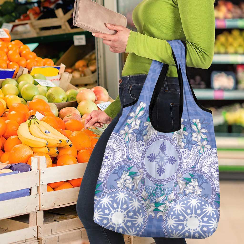 Hawaii Violet Palaka Grocery Bag With Tapa Pattern Tropical Flowers - Polynesian Pride
