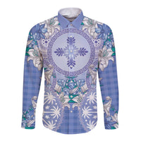 Hawaii Violet Palaka Long Sleeve Button Shirt With Tapa Pattern Tropical Flowers - Polynesian Pride