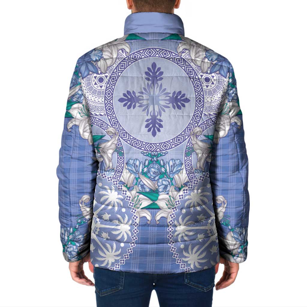 Hawaii Violet Palaka Padded Jacket With Tapa Pattern Tropical Flowers - Polynesian Pride