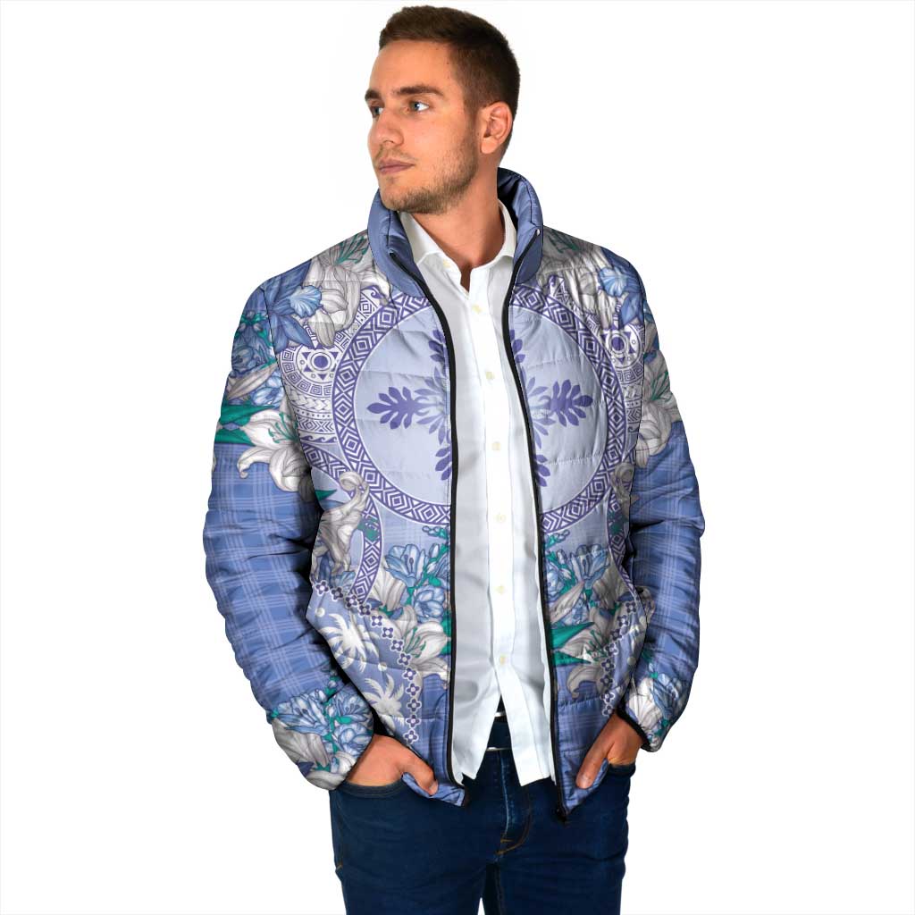 Hawaii Violet Palaka Padded Jacket With Tapa Pattern Tropical Flowers - Polynesian Pride