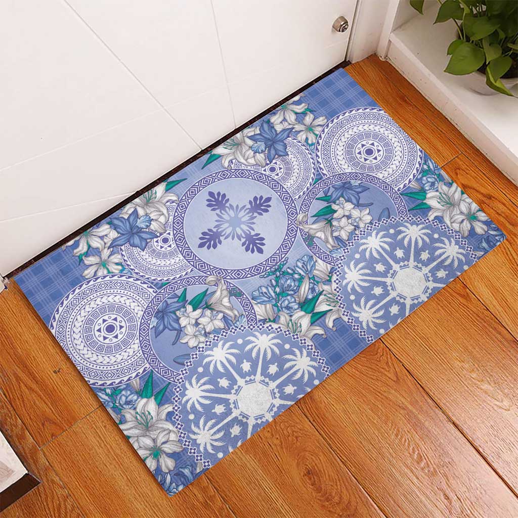 Hawaii Violet Palaka Rubber Doormat With Tapa Pattern Tropical Flowers - Polynesian Pride