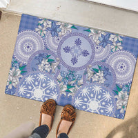 Hawaii Violet Palaka Rubber Doormat With Tapa Pattern Tropical Flowers - Polynesian Pride