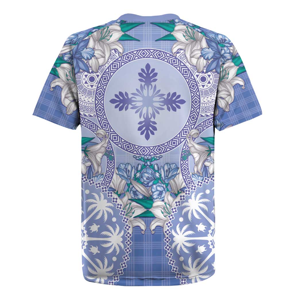 Hawaii Violet Palaka Rugby Jersey With Tapa Pattern Tropical Flowers LT05 - Polynesian Pride