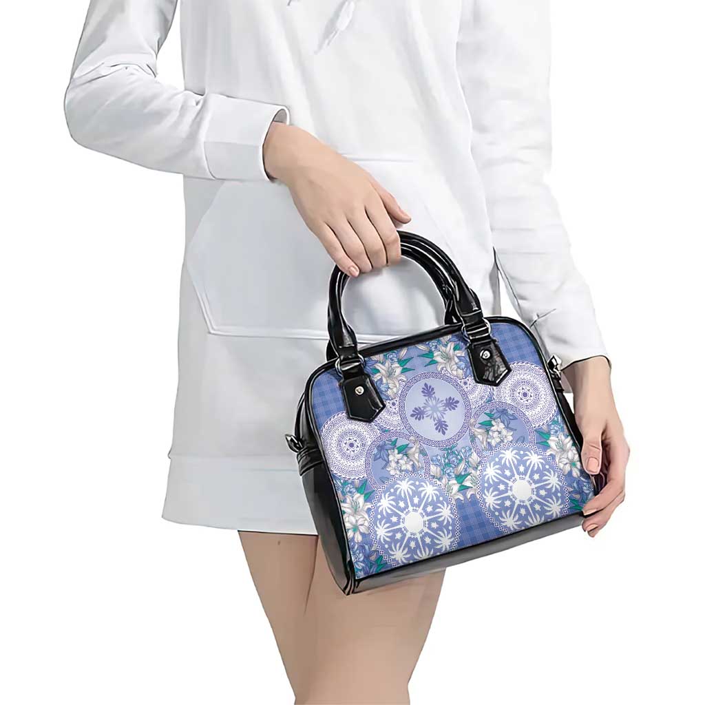 Hawaii Violet Palaka Shoulder Handbag With Tapa Pattern Tropical Flowers - Polynesian Pride