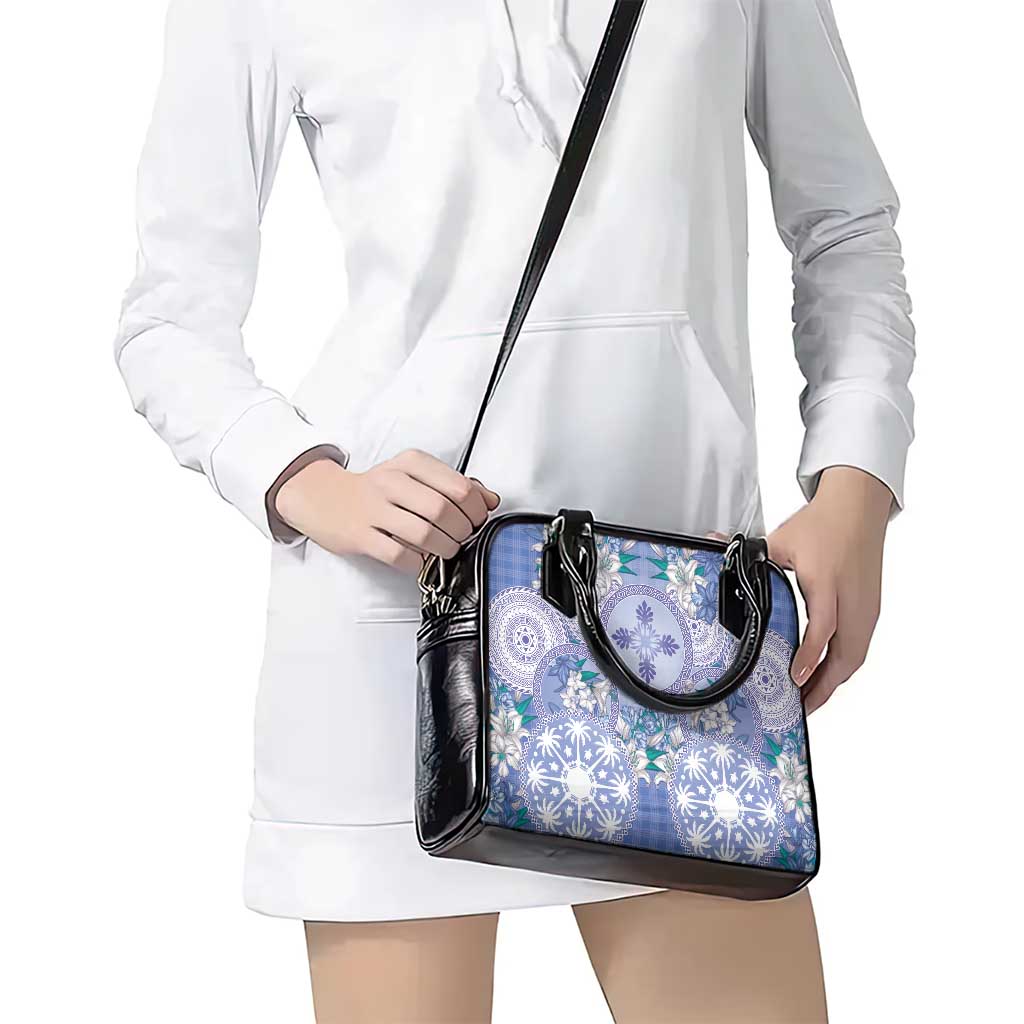 Hawaii Violet Palaka Shoulder Handbag With Tapa Pattern Tropical Flowers - Polynesian Pride