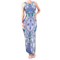 Hawaii Violet Palaka Tank Maxi Dress With Tapa Pattern Tropical Flowers LT05 Women Violet - Polynesian Pride