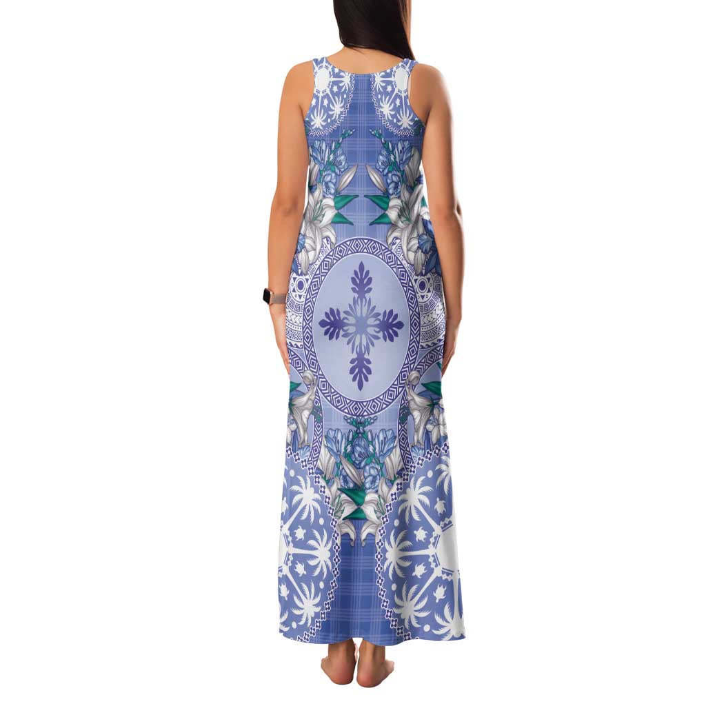 Hawaii Violet Palaka Tank Maxi Dress With Tapa Pattern Tropical Flowers LT05 - Polynesian Pride