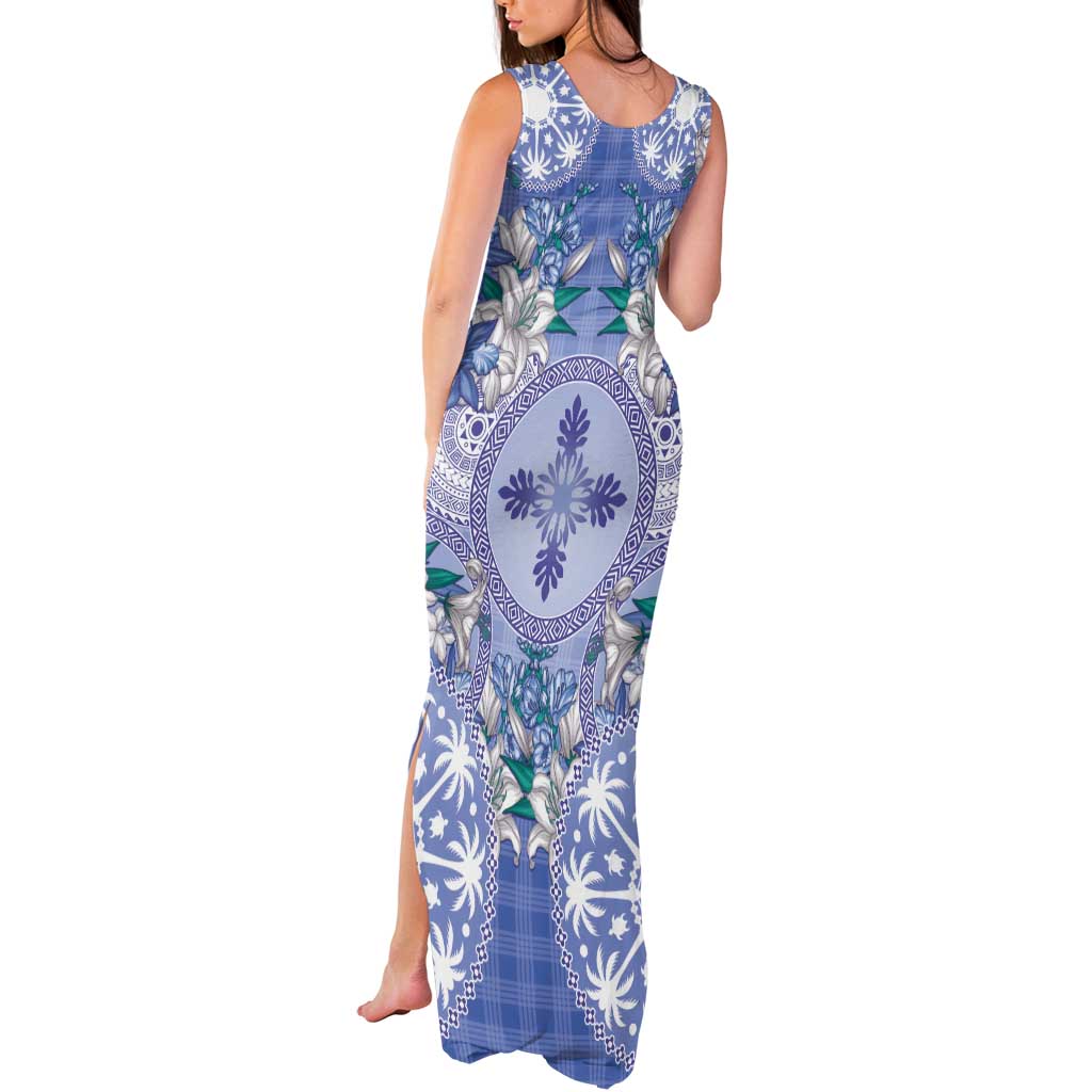 Hawaii Violet Palaka Tank Maxi Dress With Tapa Pattern Tropical Flowers LT05 - Polynesian Pride