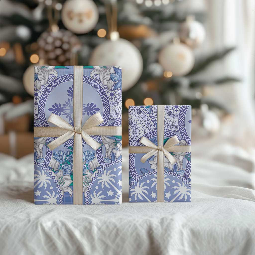 Hawaii Violet Palaka Wrapping Paper With Tapa Pattern Tropical Flowers - Polynesian Pride