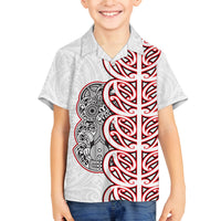 Aotearoa New Zealand Family Matching Off Shoulder Maxi Dress and Hawaiian Shirt Maori Marae Pattern Tiki LT05 Son's Shirt White - Polynesian Pride