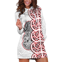 Aotearoa New Zealand Hoodie Dress Maori Marae Pattern Tiki LT05 White - Polynesian Pride