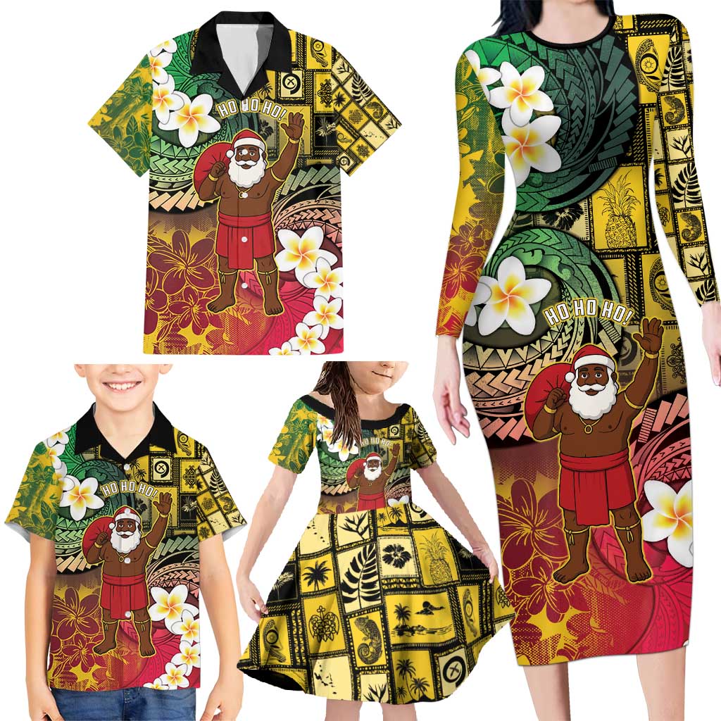 Vanuatu Christmas Family Matching Long Sleeve Bodycon Dress and Hawaiian Shirt Ni-Van Santa Retro Style LT05 - Polynesian Pride